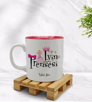 BK Gift Kişiye Özel Evin Prensesi Tasarımlı İçi Kırmızı Renkli Kupa Bardak Model 3