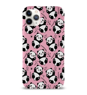 Apple iPhone 11 Pro Max Uyumlu Lansman Kılıf Panda Tasarımlı İçi Kadife Kapak-Pembe (Şeffaf)