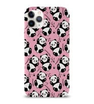 Apple iPhone 11 Pro Max Uyumlu Lansman Kılıf Panda Tasarımlı İçi Kadife Kapak-Pembe (Şeffaf)