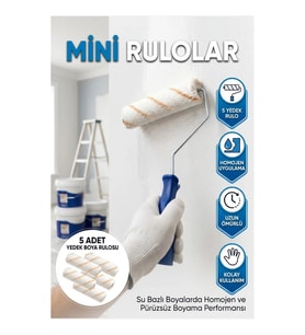 5 Parça Mini Rulo Boya Seti Duvar ve Tavan Emülsiyon Boya Uygulama Takımı