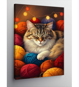 Kanvas Tablo Yumakların Üzerinde Uyuyan Kedi