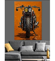 Turuncu Zeminde Cafe Racer Motor Dekoratif Kanvas - Mdf Ahşap Tablo