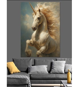 Koşan At Beyaz Güçlü Dekoratif Kanvas - Mdf Ahşap Tablo