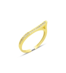 Gümüş altın yaldızlı zirkon taşlı alttan ayarlanabilir dalga yüzük SGTL12238GOLD (Rose)