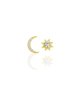 Gümüş altın yaldızlı zirkon taşlı ay ve güneş kombin küpe SGTL12257GOLD