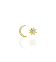 Gümüş altın yaldızlı zirkon taşlı ay ve güneş kombin küpe SGTL12257GOLD