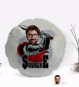 BK Gift Kişiye Özel Sövalye Karikatürlü Yuvarlak Dekoratif Kırlent Yastık-1