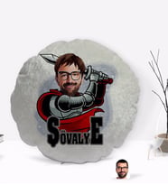 BK Gift Kişiye Özel Sövalye Karikatürlü Yuvarlak Dekoratif Kırlent Yastık-1