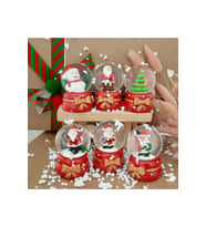 6'lı Set Kar Küre Işıklı Özel Tasarım 6 CM Dekoratif Yılbaşı Yeni Yıl Işıklı Noel Baba ve Noel Ağacı Kar Küresi Seti