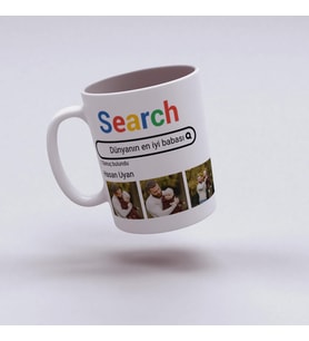 Google İsimli Fotoğraflı Kupa Bardak, Google Bardağı İsimli Hediye, Doğum Günü Hediyesi, 330ml, Beyaz