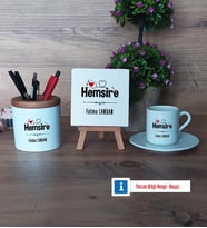 Hemşire Hediye Seti Dekoratif Taş, Kalemlik, Ahşap Altlıklı Türk Kahvesi Fincanı Hediye (Model 2)