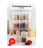 12li Barok Yuvarlak Büyük Kavanoz Seti & Saklama Kabı & Erzak Kabı (12*2000 ML)