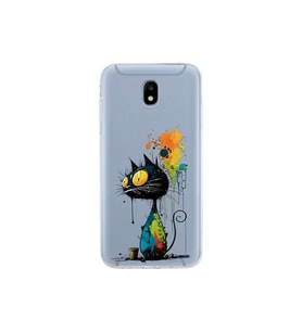 Samsung Galaxy J5 Pro ile Uyumlu Splash Kedi Tasarımlı Şeffaf Silikon Kılıf
