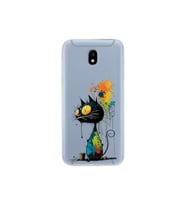 Samsung Galaxy J5 Pro ile Uyumlu Splash Kedi Tasarımlı Şeffaf Silikon Kılıf