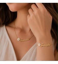 Kişiye Özel 925 Ayar Gümüş Papatya Model İsim Kolye Bileklik Set (Gold)