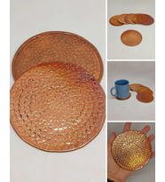 Dekoratif Otantik El Yapımı Yuvarlak Desen Bakır Bardak Altlığı 6'lı Set