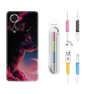 Huawei Nova Y70 Y90 Nova 9 SE  Kılıf Kablo Koruma Spiral Silikon Wolf and Moon 1380