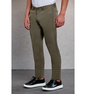 Hatemoğlu Haki Slim Fit Desenli Yandan Cep Kanvas Pantolon