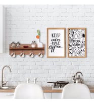 BK Home Doğal Ahşap Raflı Dekoratif Fincan Askılığı ve 2’li Mutfak Konseptli Ahşap Tablo-6 (Beyaz)
