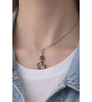 Tarihi Kule Figürlü Gümüş Renk 60 cm Unisex Kolye