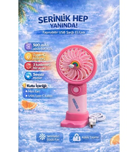 Fitfiyat Pembe Mini Taşınabilir Sessiz El Fanı 3 Hız Ayarlı Mini El Pervanesi Soğutucu-vantilatör