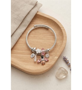 Arı ve Pembe Çiçek Charmlı Gümüş Renk Bileklik TJ-BB8779