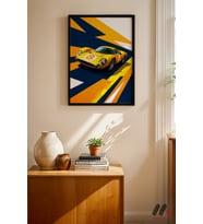 Sarı Le Mans Yarış Arabası Pop Art, Siyah Çerçeveli Duvar Tablosu - Oto Severlere Özel