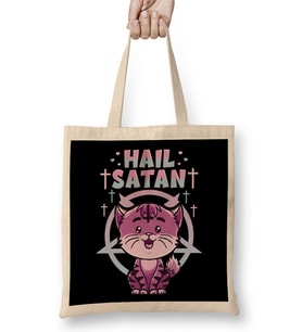 Cute Hail Satan Cat Pun Kitty Satanic Heavy Metal Bez Çanta Uzun Saplı