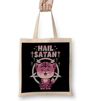 Cute Hail Satan Cat Pun Kitty Satanic Heavy Metal Bez Çanta Uzun Saplı