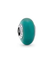 Gümüş Mat Yeşil Murano Cam Charm