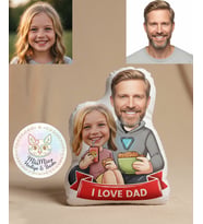 Kişiye Özel I Love Dad Yazılı Baba Çocuk Şekilli Maskot Yastık