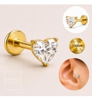 Kalp Taşlı Altın Rengi Gold Titanium Piercing Forward Helix Flat Conch Kulak Memesi Tragus Küpe