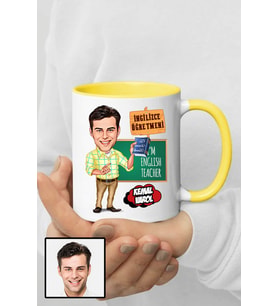 Erkek İngilizce Öğretmenine Hediye Karikatürlü Sarı Kupa Bardak