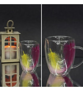 Tüylü Çift Cidarlı Kulplu Cam Bardak (Çok Renkli)