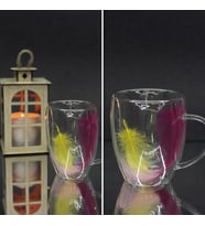 Tüylü Çift Cidarlı Kulplu Cam Bardak (Çok Renkli)