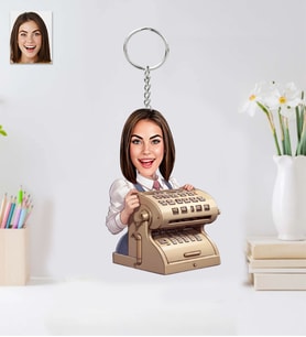 Kişiye Özel Retro İş Kadını -Muhasebeci  Ahşap Anahtarlık-55