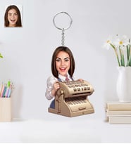 Kişiye Özel Retro İş Kadını -Muhasebeci  Ahşap Anahtarlık-55