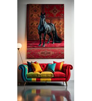 SİYAH AT 11 Ev Duvar Salon Güzellik Salonu Ofis Dükkan Dekarasyon Kanvas Tablo (Çok Renkli)