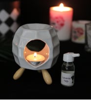 Buhurdanlık Seramik Beyaz Ahşap Ayaklı & Buhur Koku Mum Set