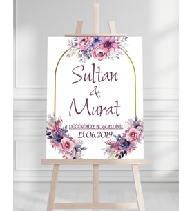 Söz Nişan Düğün İçin 50x70 Karşılama Panosu - Renkli Çiçek Tasarımlı 001