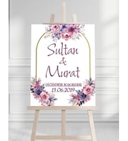 Söz Nişan Düğün İçin 50x70 Karşılama Panosu - Renkli Çiçek Tasarımlı 001