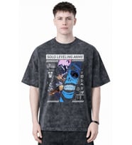 Solo Leveling Arise Sung Jin Woo Anime Baskılı Unisex Oversize Eskitme Yıkamalı Tişört