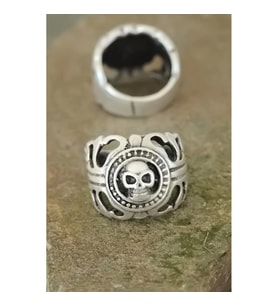 Mey İthalat® Eskitme Gümüş Renk Metal Kuru Kafa Tasarım Ayarlamalı Erkek Yüzük