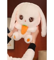 Havuç tutan sevimli tavşan uzun kulaklı 50 cm büyük boy