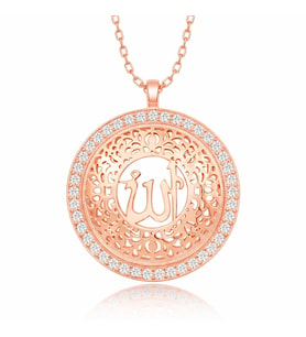 Gümüş Rose Allah Yazılı Kadın Kolye