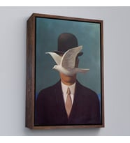 Çerçeveli Rene Magritte Melon Şapkalı Adam Sürreal Duvar Tablosu (Kahverengi)