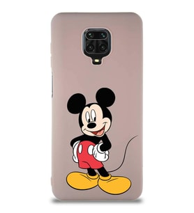 Xiaomi Redmi Note 9S Soft Premier Kapak Mickey Mouse-E Tasarımlı Silikon Kılıf - Pudra (Şeffaf)