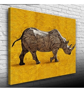 Gergedan , Arka Fon Turuncu Kanvas Tablo 50 x 70