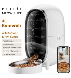 Petfit Meow Pure 3L Wi-Fi Kameralı Akıllı Otomatik Kedi Köpek Mama Kabı Besleme Ünitesi (Sesli Komut+Çelik Kase+APP Kontrol)