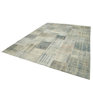 Açık Gri Mavi Geometrik Motifli El Dokuma Salon Halısı Modern Stil Yatak Odası Eskitme Tasarım
